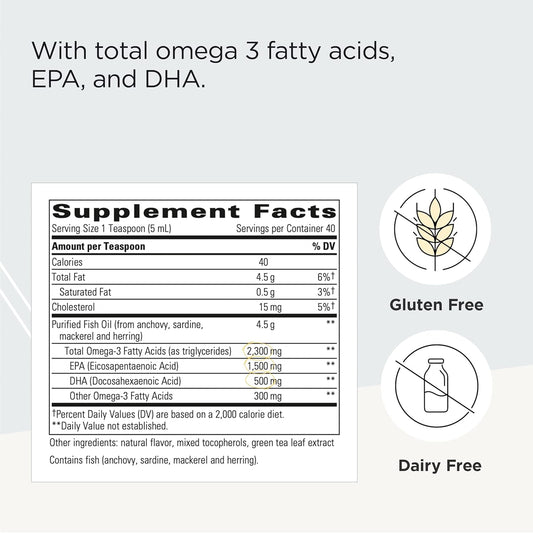 Integrative Therapeutics Pure Omega Liquid - Fish Oil Supplement With Epa & Dha - Omega-3 Fish Oil Supplement Without Fishy Burp Back - 6.8 Fl Oz, Lemon Flavor