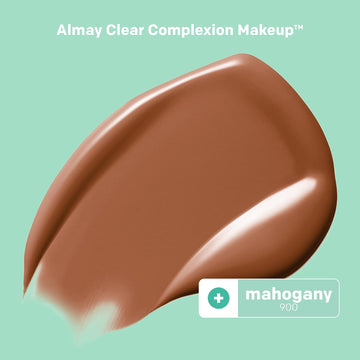 Almay Clear Complexion Acne Foundation Makeup With Salicylic Acid - Lightweight, Medium Coverage, Hypoallergenic, Fragrance-Free, For Sensitive Skin, 900 Mahogany, 1 Fl Oz