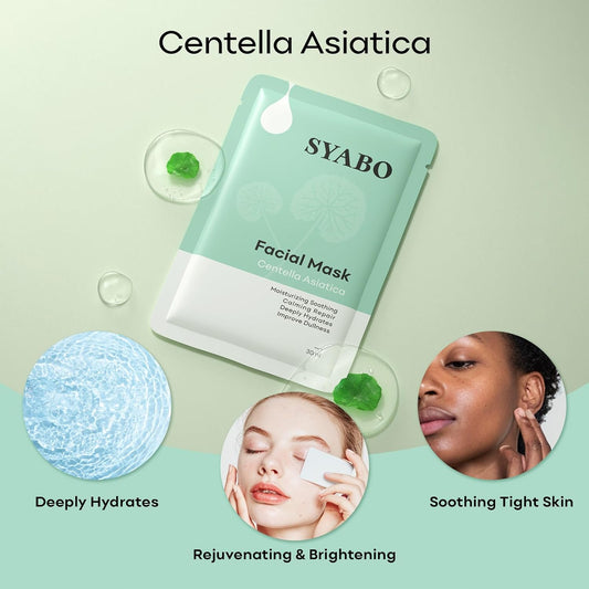 Centella Asiatica Hydrating Face Masks Skincare, Moisturizing Soothing Calming Repair Facial Sheet Mask, Deeply Hydrates And Improve Dullness 30G, 7 Packs