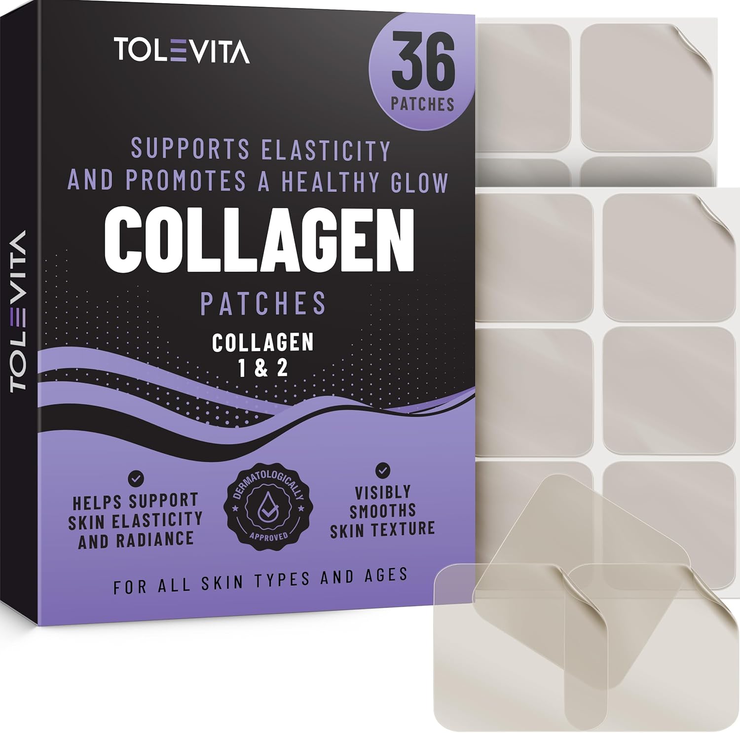 Collagen Patches - 36 Pcs | With Collagen Type 1 & 2 | Supports Skin Elasticity, Hydration & Firmness | Patches For Smooth, Youthful Skin & Active Lifestyles