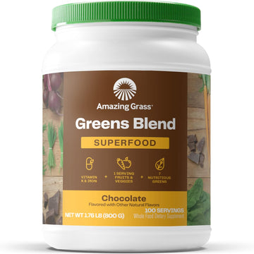 Amazing Grass Greens Superfood Powder: Greens Powder With Digestive Enzymes & Probiotics, Organic Spirulina, Chlorella, And Beet Root Powder, Chocolate, 100 Servings