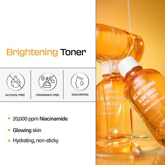 Jumiso All Day Vitamin Glow Boost Facial Toner, Vitamin Daily Toner, Vitamin B,C Toner, Skin Brightening Hydrating, Glowing Toner, Naturally Radiant&Plump Skin, Eo&Fragrance Free, 125Ml 4.22 Fl.Oz