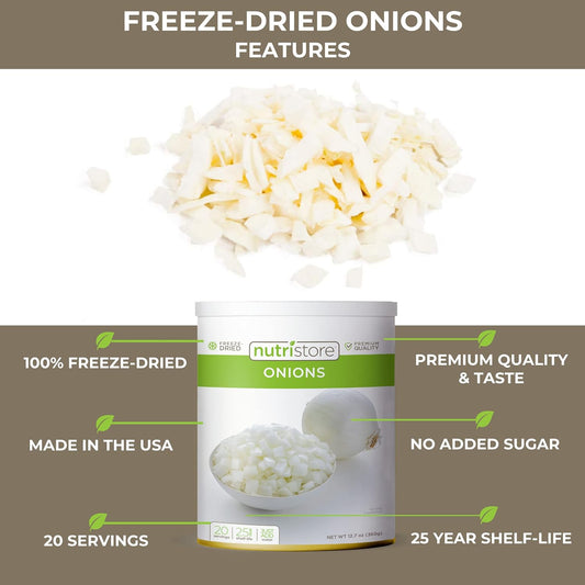 Nutristore Freeze Dried Onions | Premium Quality Vegetables for Long Term Storage or Recipes | Emergency Survival Canned Food Supply | Bulk #10 Can Veggies | 25 Year Shelf Life | 20 Servings