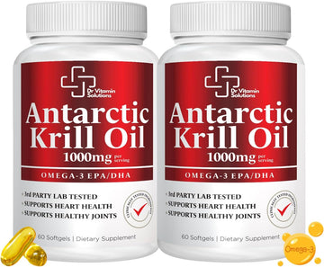 Premium 1000Mg Antarctic Krill Oil - Rich In Omega-3, Epa, Dha For Heart, Brain & Joint Health - Pure Astaxanthin Blend, No Fishy Aftertaste (2 Bottles, 120 Softgels)