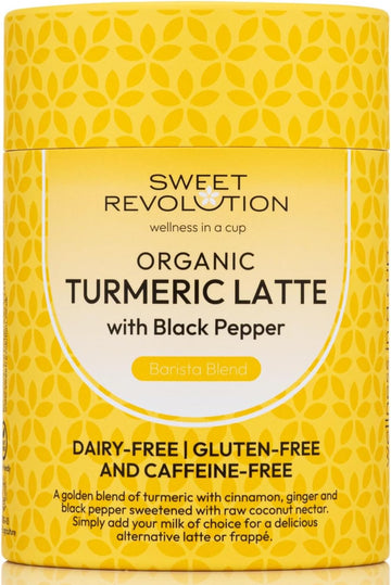 Sweet Revolution Organic Turmeric Latte With Black Pepper Barista Blend (1 X 100G) Tub. Gluten Free, Dairy Free, Refined Sugar-Free