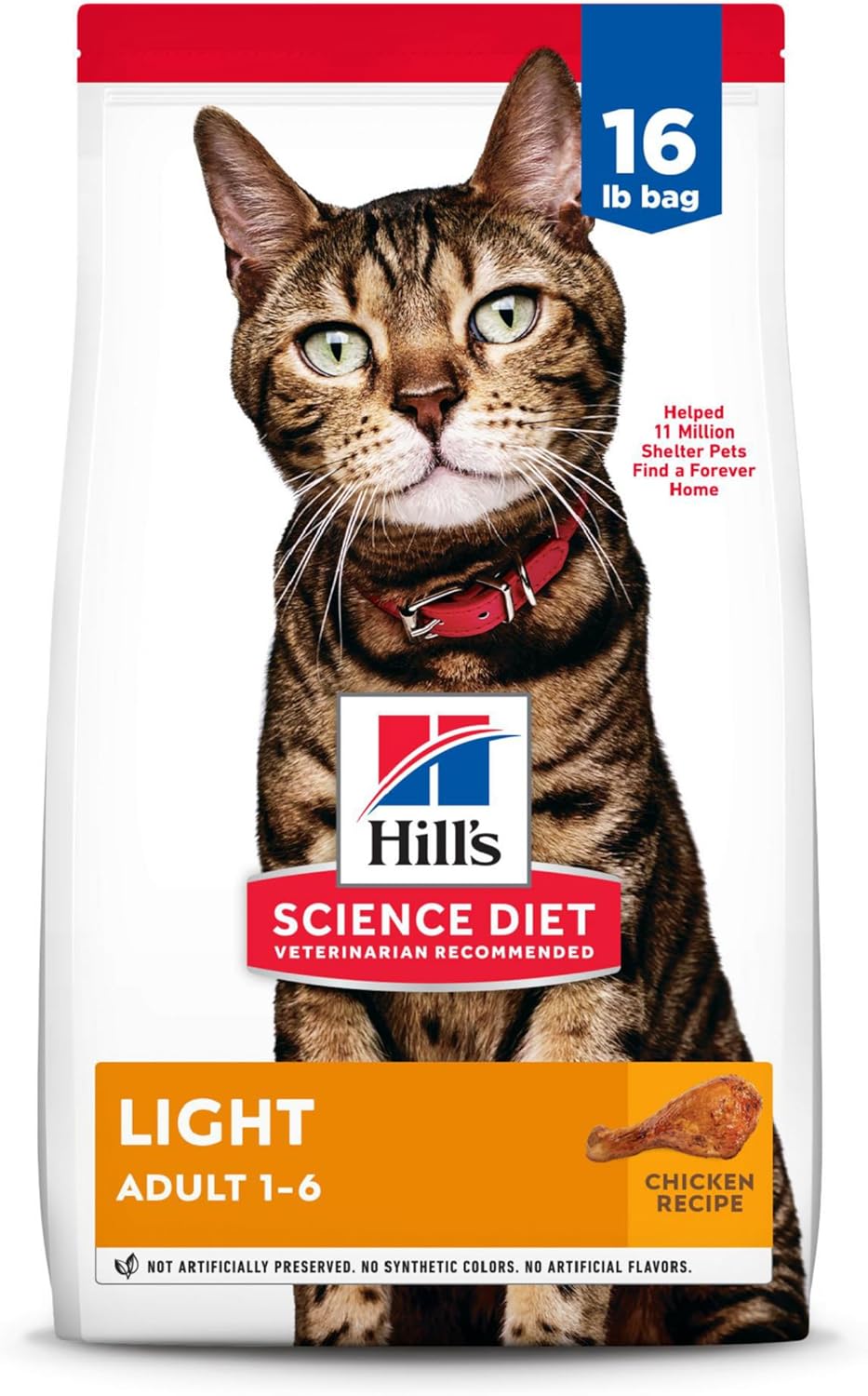 Hill'S Science Diet Light, Adult 1-6, Weight Management Support, Dry Cat Food, Chicken Recipe, 16 Lb Bag