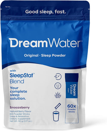 Dream Water Sleep Aid, Powder; GABA, MELATONIN, 5-HTP, Snoozeberry, 60 Count