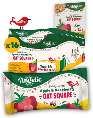 Angelic Free From 16 Pack Banana & Chocolate Oat Squares. Vegan Allergen Free Kids Snack Oat Bars For Snacks & Lunch Box. Nut, Gluten, Egg & Dairy Free Multipack Kids Snack Bars (16 X 30G Bars)