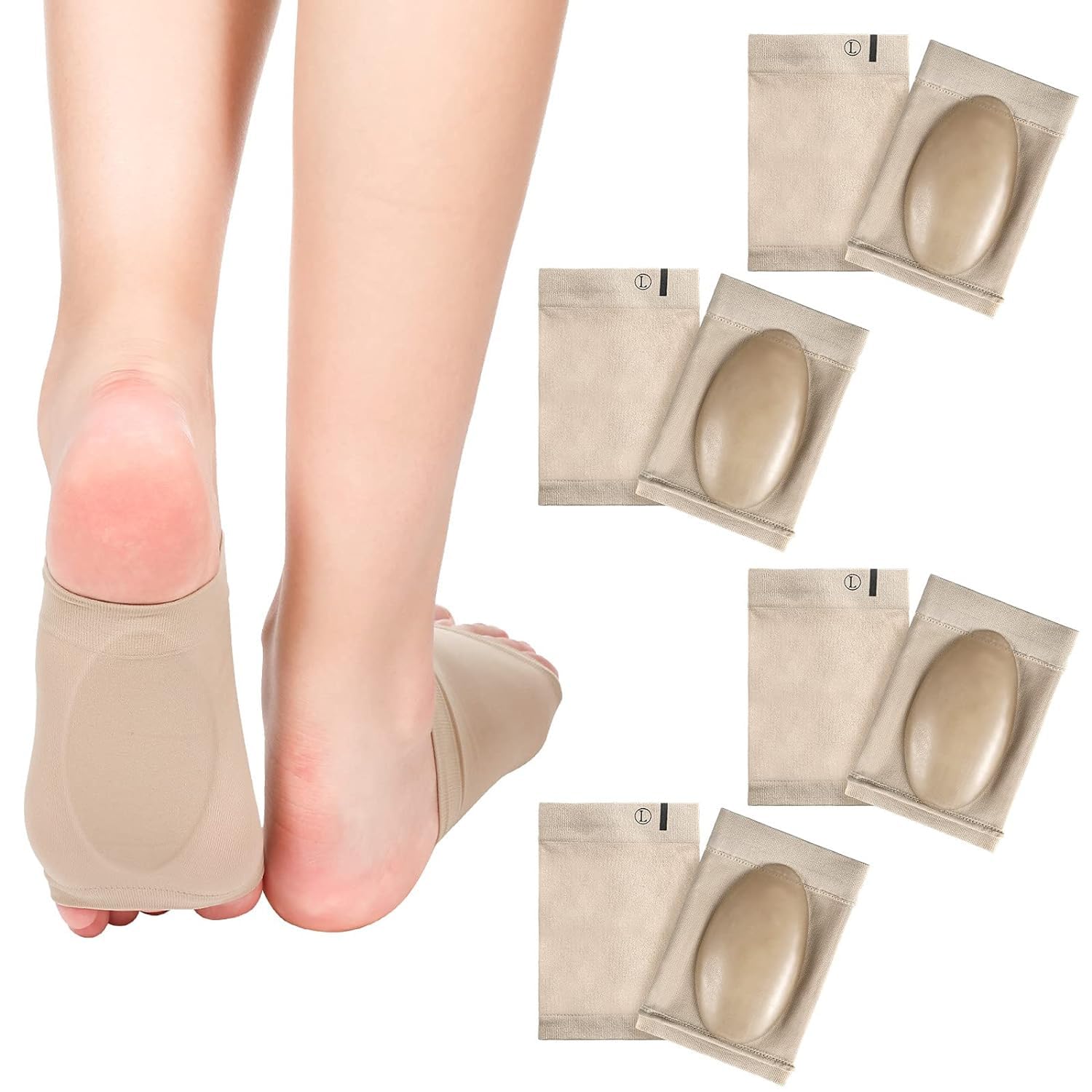 Comfort Cushions Insole, Arch Support Sleeves for Women & Men, Orthotics Massage Flat Feet Pad Shocks, Pain Relief Heel Arch Pain Pronation, Elastic bandage arch flat foot orthopedic massage insole (Beige)