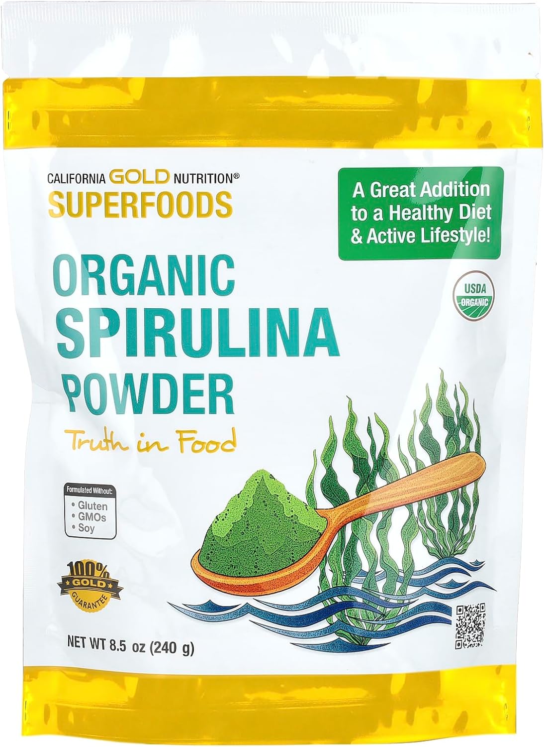 Certified Organic Spirulina Powder, Usp Verified, Usda Organic, Non-Gmo, 8.5 Oz (240 G)