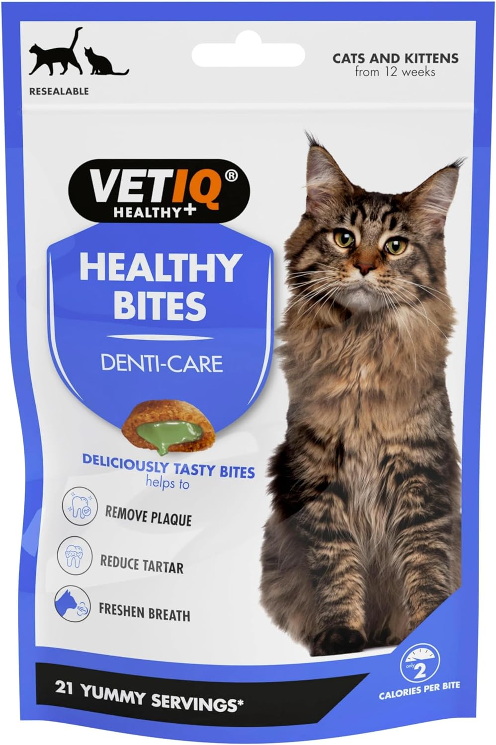 VETIQ Healthy Bites Denti-Care Treats for Cats & Kittens 12+ Weeks, High Protein with Duck (4%), Helps to Reduce Plaque & Tartar & Freshens Breath, 65 g (Pack of 8)
