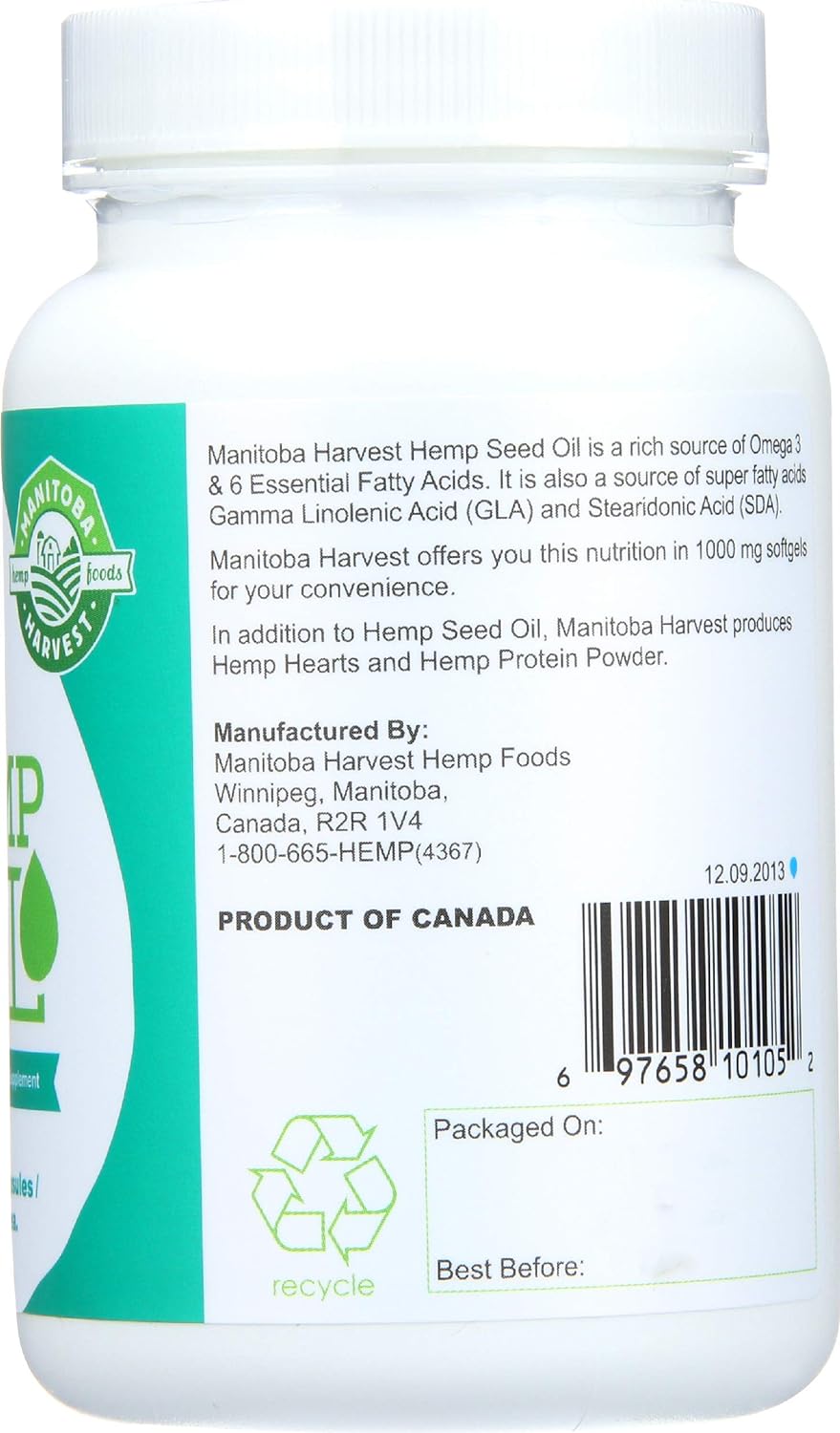 Manitoba Harvest Hemp Seed Oil Capsules - 60 count (pack of 1) 1000mg ea