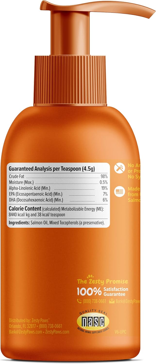 Wild Alaskan Salmon Oil for Dogs & Cats - Omega 3 Skin & Coat Support - Liquid Food Supplement for Pets - Natural EPA + DHA Fatty Acids for Joint Function, Immune & Heart Health 8oz - Pump Top