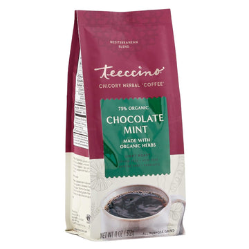 Teeccino Chicory Coffee Alternative – Chocolate Mint – Ground Herbal Coffee That’S Prebiotic, Caffeine Free & Acid Free, Light Roast, 11 Ounce