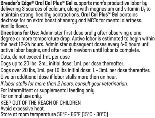 Revival Animal Health Breeder's Edge Oral Cal Plus- Fast-Absorbing Oral Calcium Supplement - 30 ml Paste : Pet Care Products : Pet Supplies