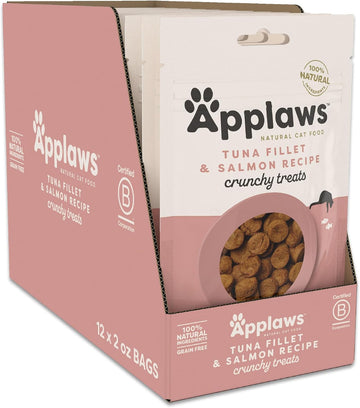 Applaws Natural Limited Ingredient Crunchy Cat Treats, High-Protein & Grain-Free Tuna & Salmon Snacks For Cats (12 X 2.0Oz Bags)
