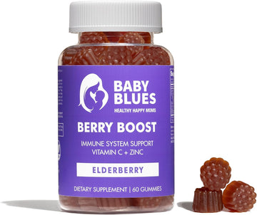 Baby Blues Berry Boost Elderberry Gummies For Moms - Immune Support With Zinc & Vitamin C Non-Gmo Vegan And Gluten Free (60 Pieces)
