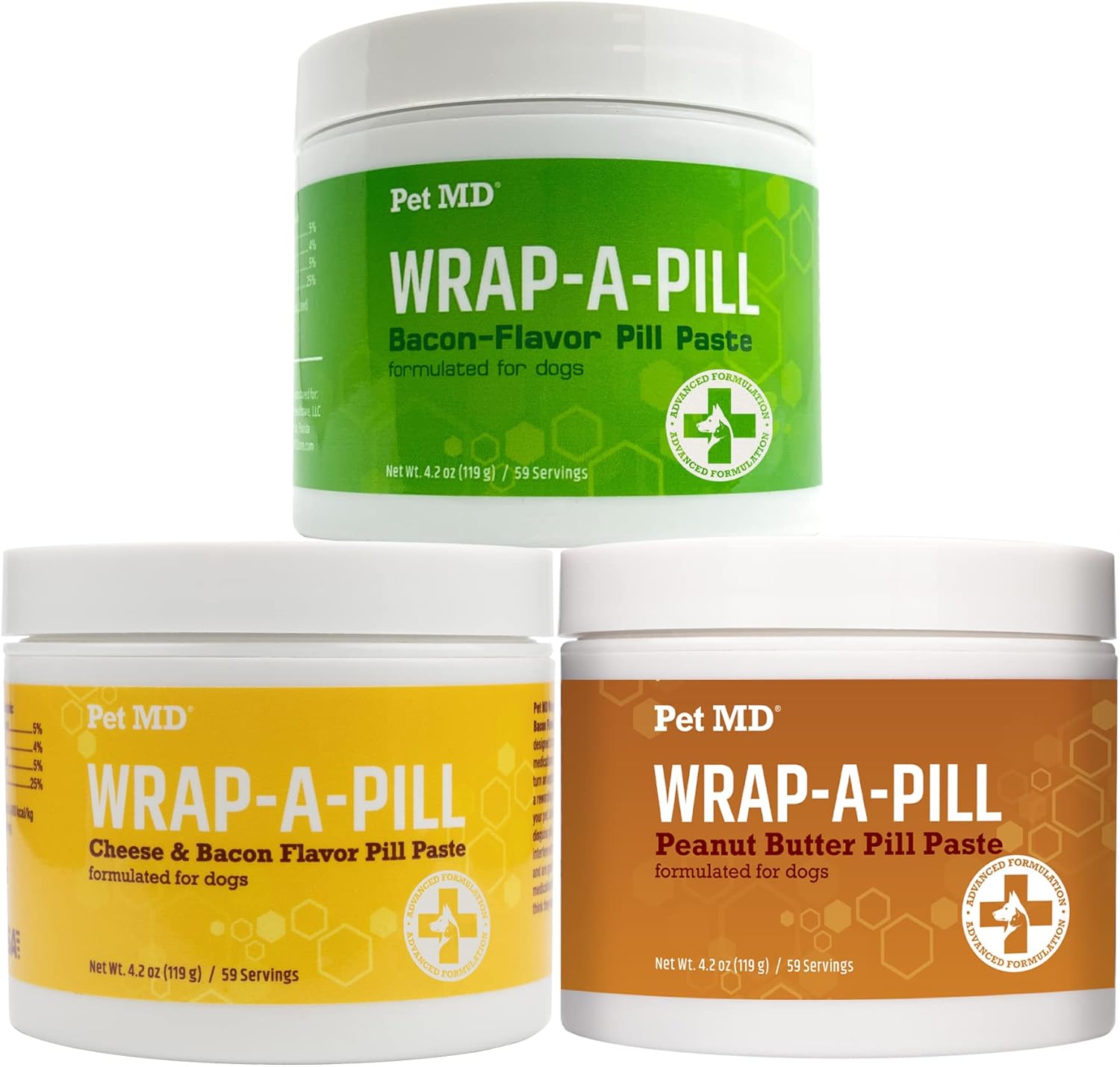 Pet Md Wrap-A-Pill Variety Pack - Peanut Butter Pill Paste, Cheese & Bacon, & Bacon Flavored Pill Paste For Dogs - 4.2 Oz Each