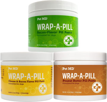 Pet Md Wrap-A-Pill Variety Pack - Peanut Butter Pill Paste, Cheese & Bacon, & Bacon Flavored Pill Paste For Dogs - 4.2 Oz Each