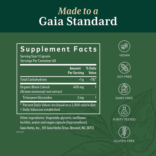 Gaia PRO Black Cohosh - Herbal Supplements for Menopause Support - Supports Hormone Balance for Women - with Organic Black Cohosh - 60 Vegan Liq Phyto-Capsules (60 Servings)