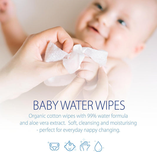 Simply Gentle Organic - Baby Water Wipes, 100% Organic Cotton With 99% Water Formula - Soft & Hypoallergenic, Suitable For Newborn - Chemical Free, Dermatological Tested - 52 (Pack Of 3)