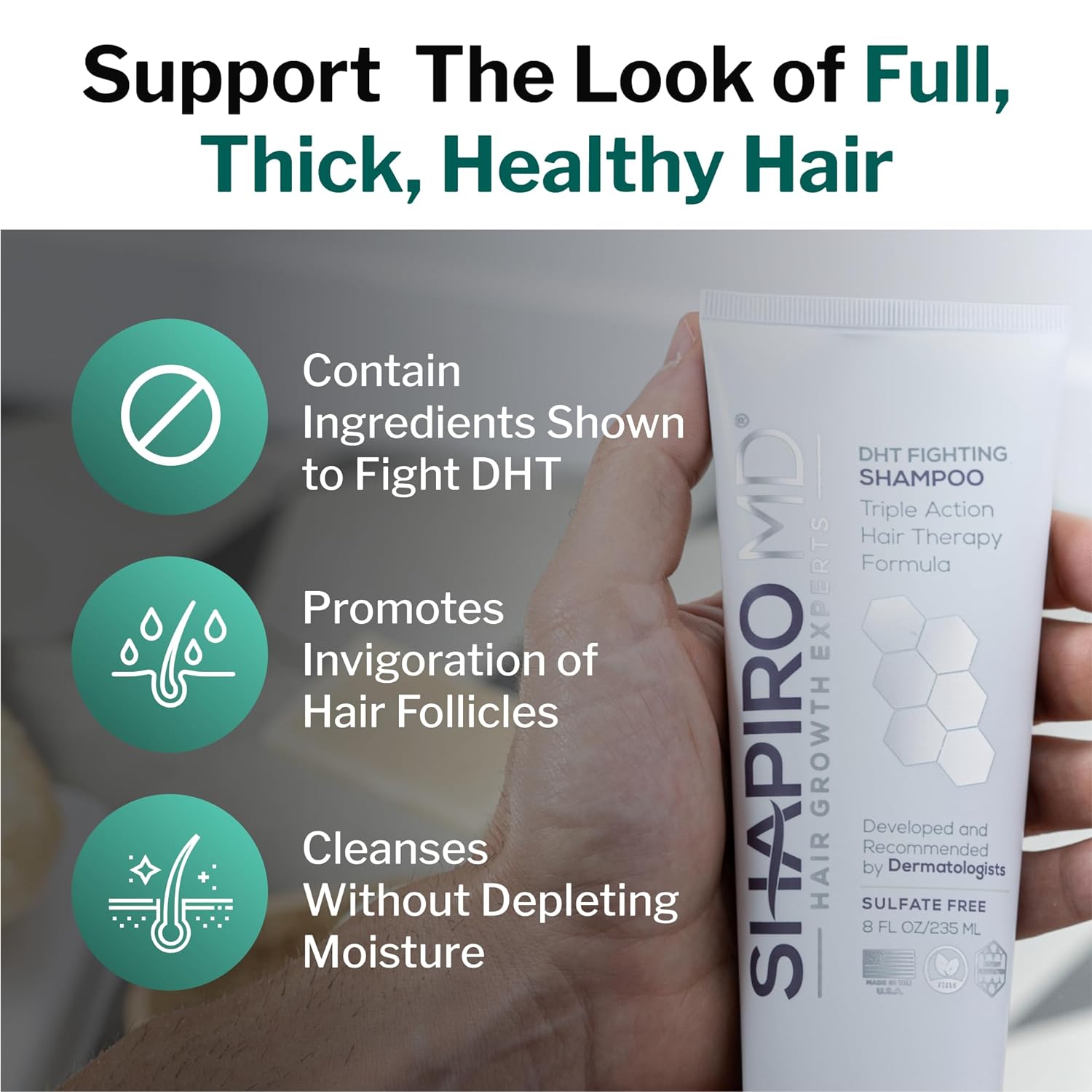 Shapiro MD Hair Growth Experts Hair Loss Shampoo | DHT Fighting Vegan Formula for Thinning Hair Developed by Dermatologists | Experience Healthier, Fuller and Thicker Looking Hair | 1 Month Supply : Beauty & Personal Care