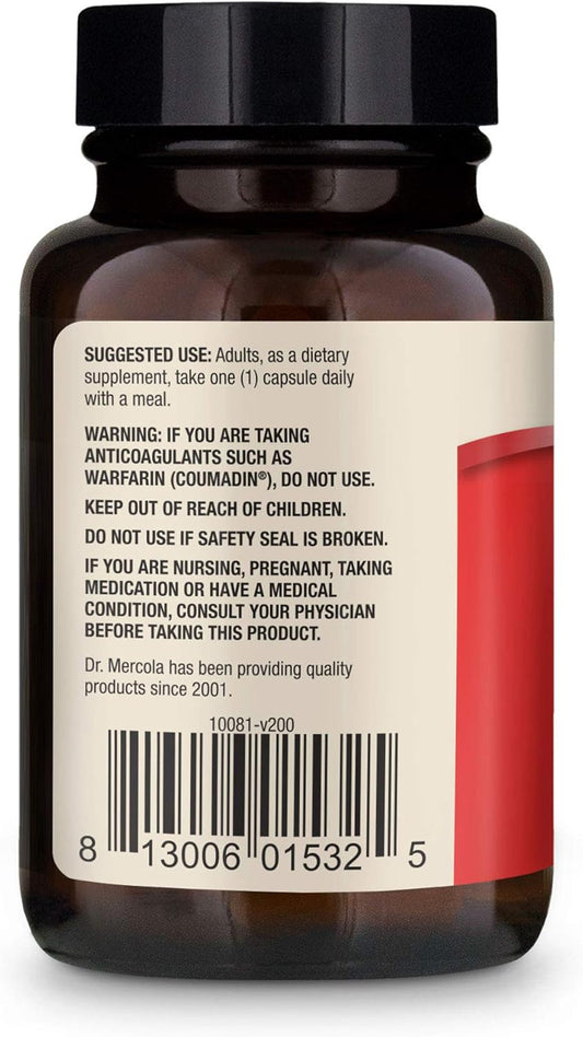 Dr. Mercola, Vitamin K2 Dietary Dietary Supplement, 90 Servings (90 Capsules), Supports Bone and Cardivascular Health, Non GMO, Soy Free, Gluten Free