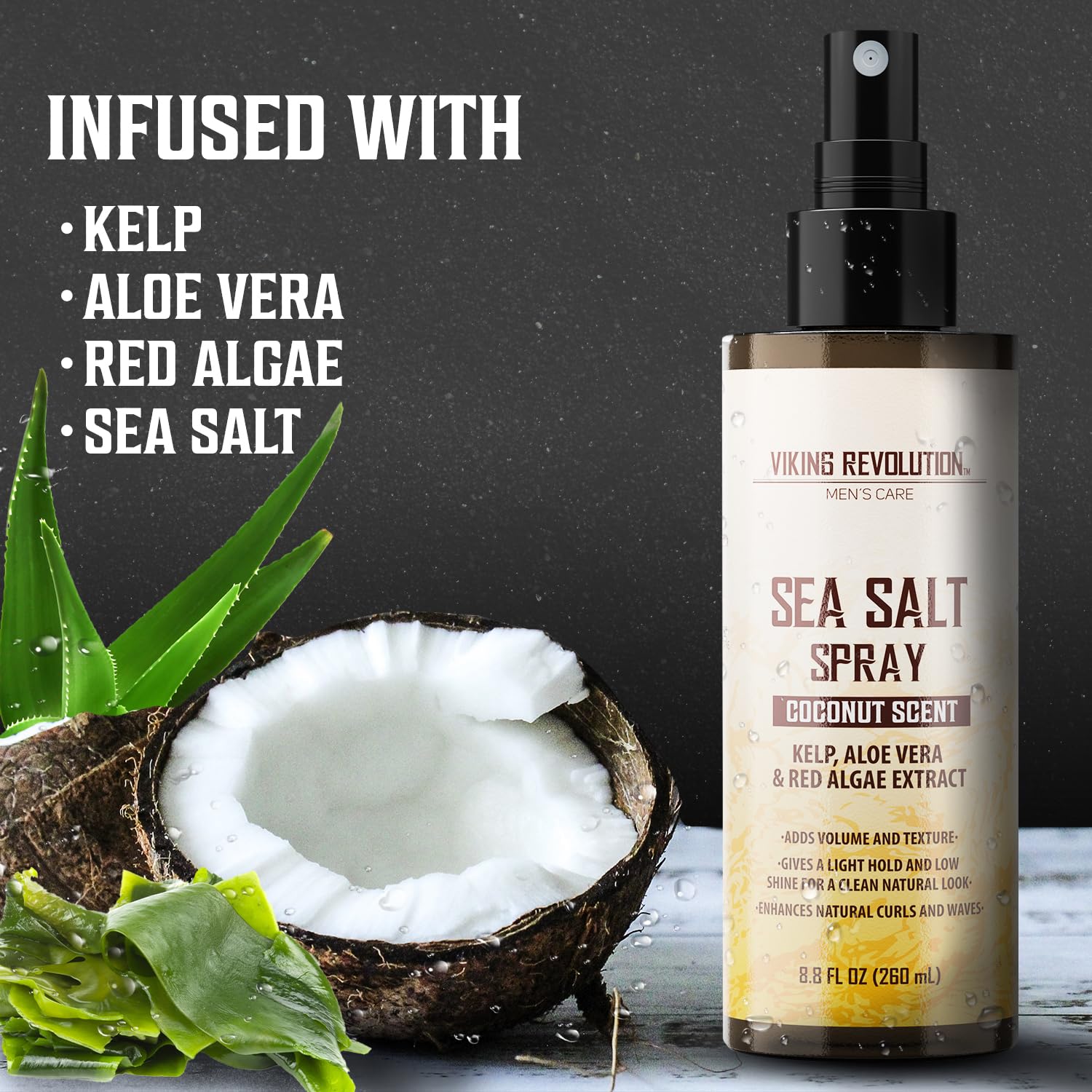 Viking Revolution Coconut Sea Salt Spray for Hair Men - Hair Texturizing Spray with Kelp, Aloe Vera & Red Algae Extract - Surf Spray to Add Volume and Texture - Sea Salt Spray for Men Beach Hair Spray : Beauty & Personal Care