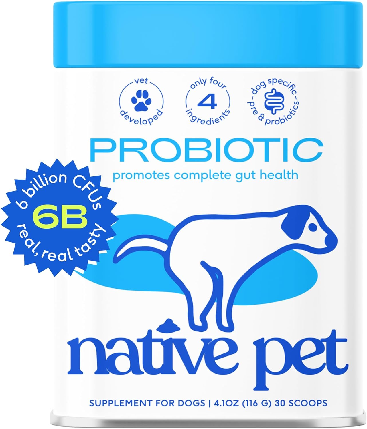 Native Pet Probiotic for Dogs - Vet Created Probiotic Powder for Digestive Issues - Probiotic Powder + Prebiotic + Bone Broth - 232 Gram 6 Billion CFU- Dogs Love! (4.1 oz)