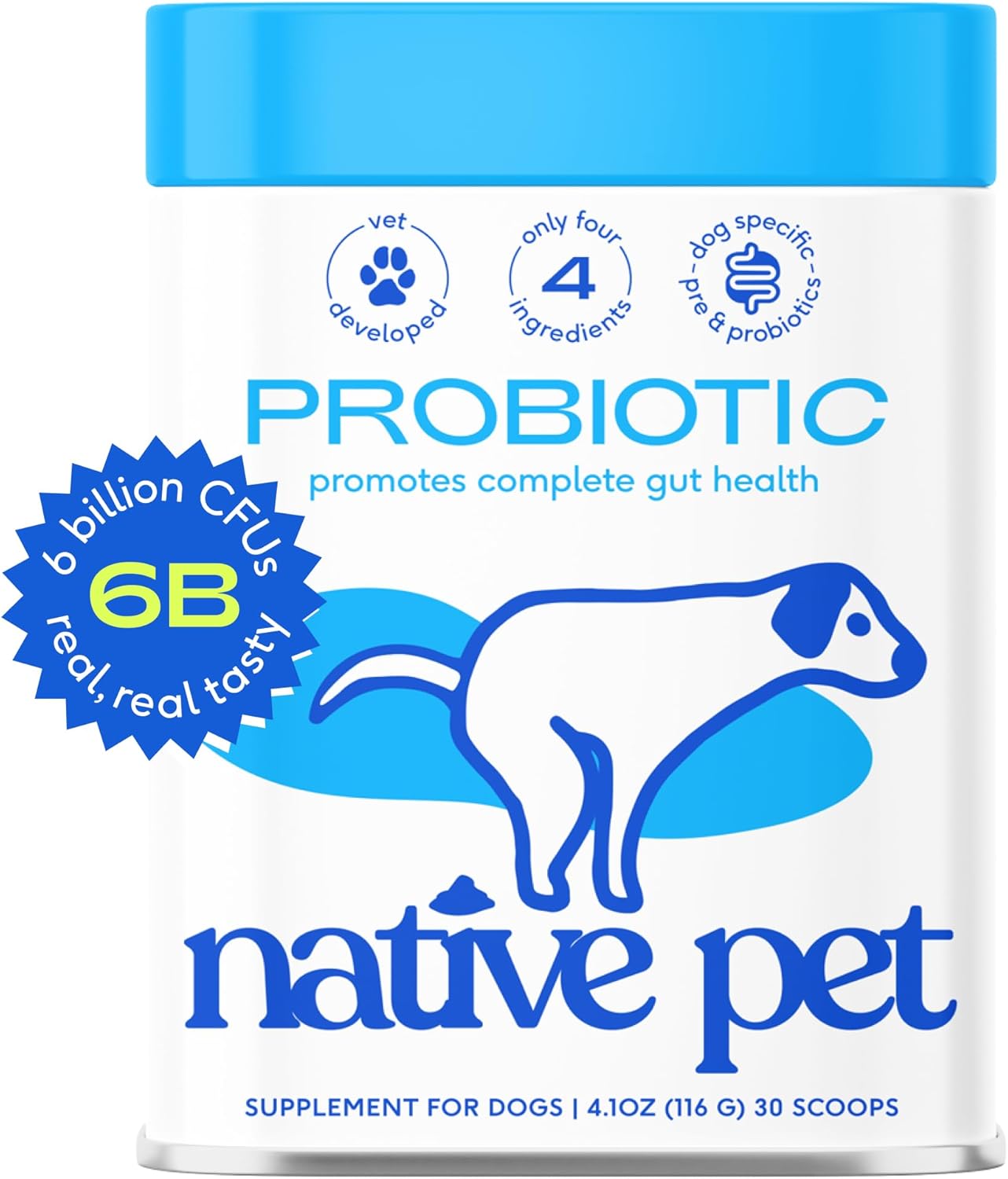 Native Pet Probiotic For Dogs - Vet Created Probiotic Powder For Digestive Issues - Probiotic Powder + Prebiotic + Bone Broth Powder Pet Food For Dog Stomach Relief - 232 Gram 6 Billion Cfu (4.1 Oz)