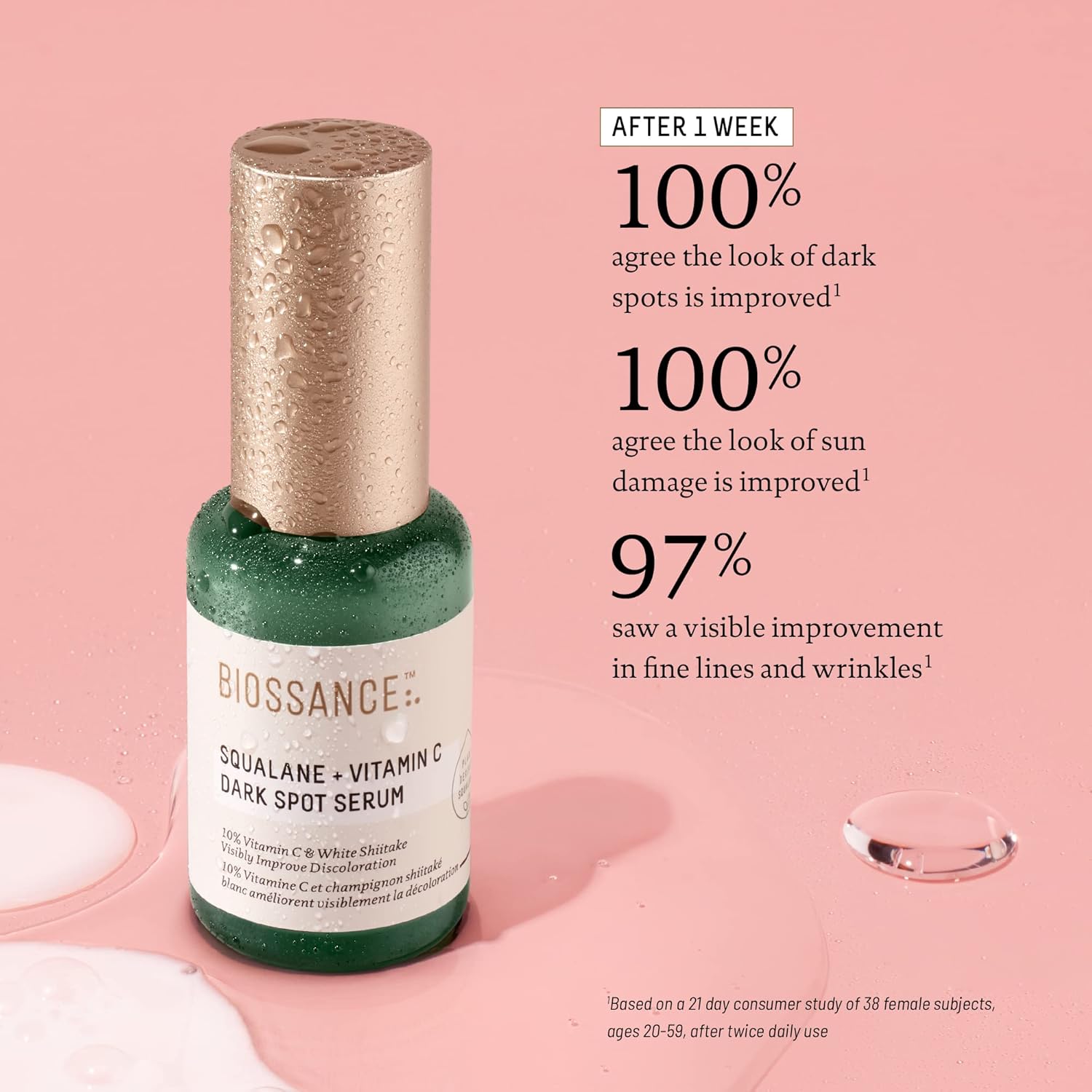 Biossance Squalane + Vitamin C Dark Spot Face Serum – 10% Vitamin C Serum & White Shiitake – Hydrating, Fragrance-Free, Non-Irritating, For Daily Use For All Skin Types, 1.01 Fl Oz : Beauty & Personal Care