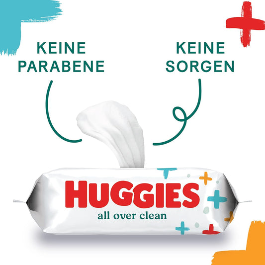 Huggies All Over Clean Baby Wet Wipes 56 Pieces - Pack Of 10 (10 X 56 Packs, Total 560 Wipes) (Safe For Face, Hands And Fundulet)