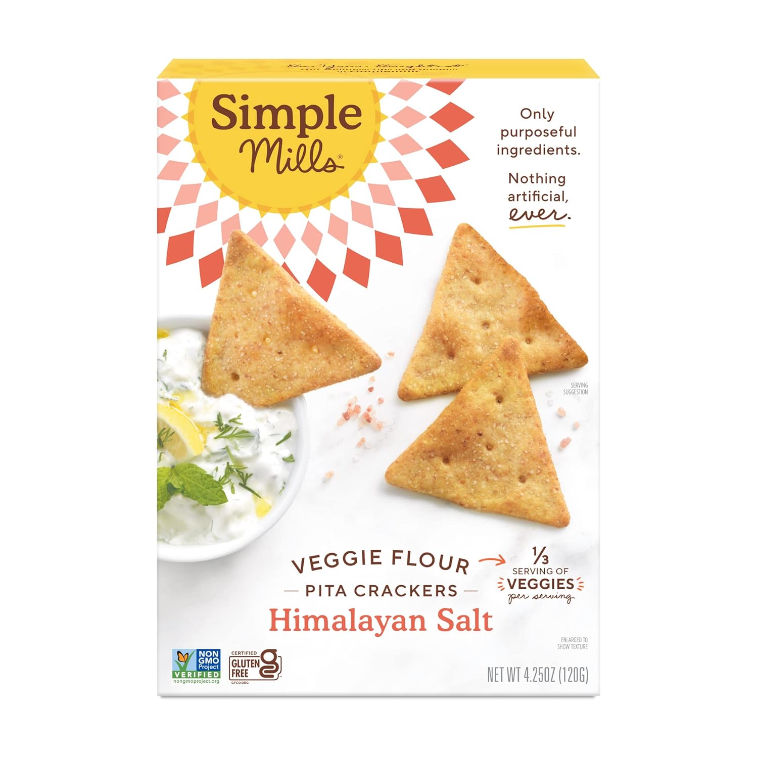 Simple Mills Veggie Pita Crackers, Himalayan Salt - Gluten Free, Vegan, Healthy Snacks, Paleo Friendly, 4.25 Ounce (Pack Of 1)