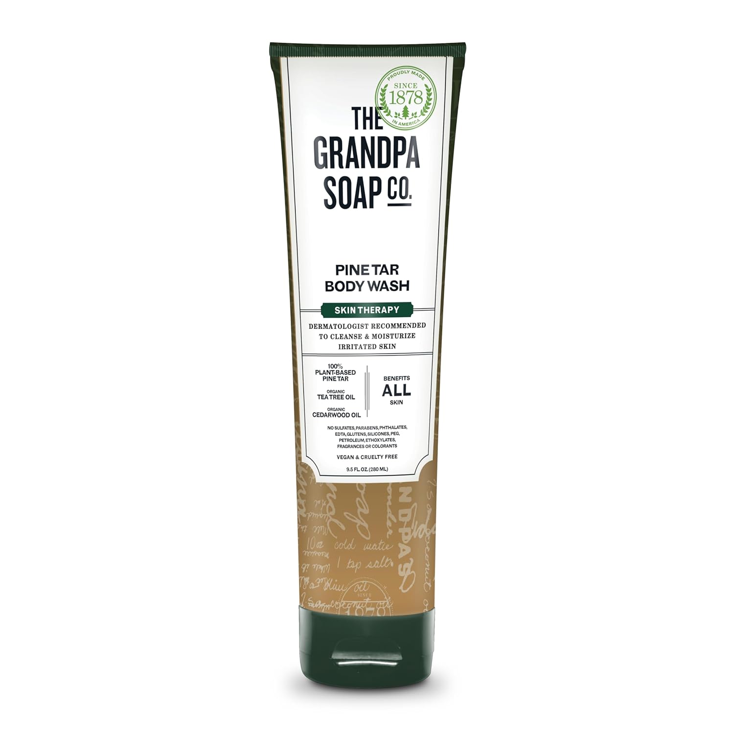 The Grandpa Soap Company Pine Tar Body Wash - Dermatologist Recommended To Cleanse & Moisturize Irritated Skin, Deodorizing Power, With Pine Tar & Tea Tree Oil, 9.5 Fl Oz