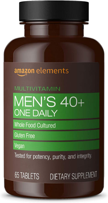 Amazon Elements Men 40+ One Daily Multivitamin, 67% Whole Food Cultured, Vegan, 65 Tablets, 2 Month Supply (Packaging May Vary)
