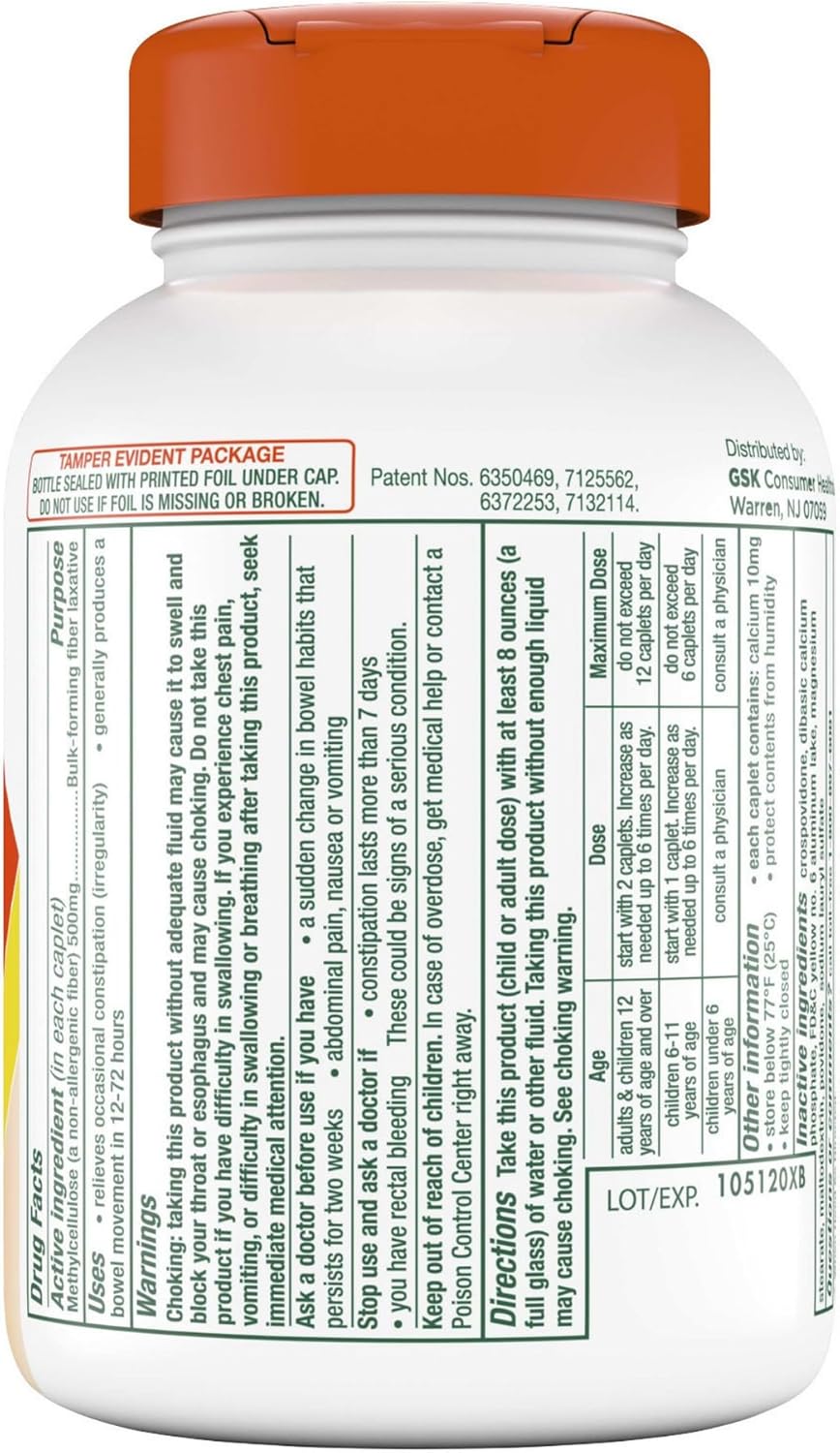 Citrucel Methylcellulose Fiber Therapy For Regularity, Fiber Caplets, 180-Count Bottle : Health & Household