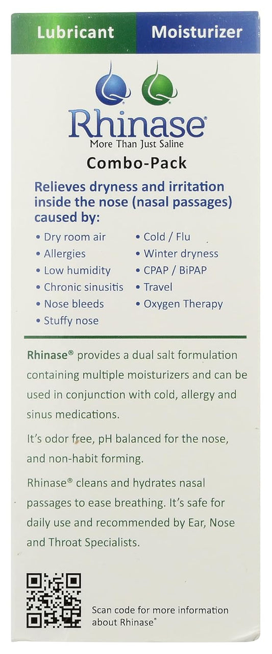 Rhinase Nasal Care Combo Pack - Nasal Gel (1 Oz) & Saline Spray (1 Oz) For Dryness, Allergy Relief & Nosebleed Prevention, Aloe-Free & Ph Balanced