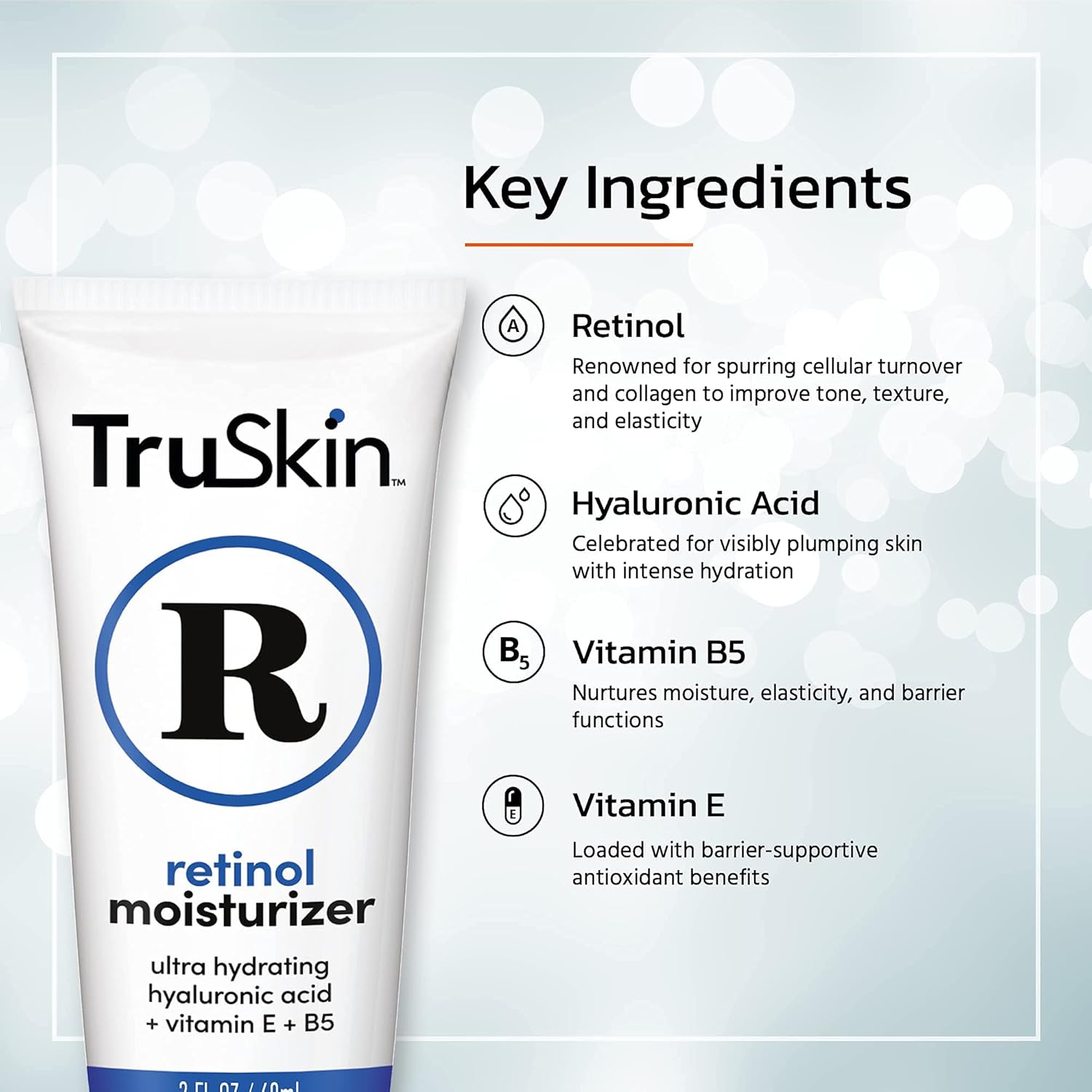 TruSkin Retinol Face Moisturizer – Powerful Anti-Aging Face Moisturizer for Women with Retinol, Hyaluronic Acid & Vitamin E – Retinol Cream for Face Promotes A More Youthful Appearance, 2 fl oz