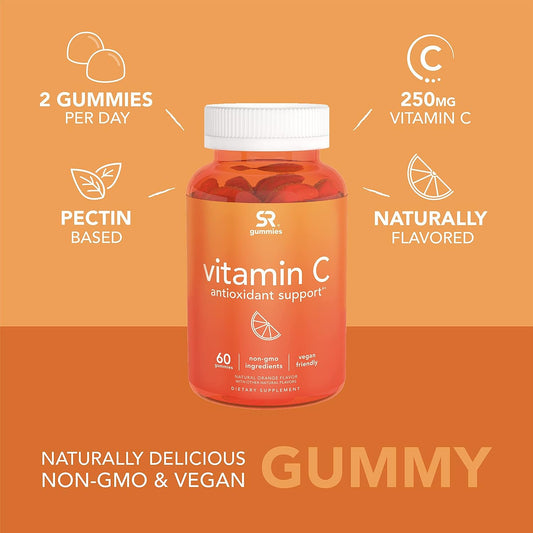 Sports Research Vitamin C Gummies | Gelatin Free, Vegan Certified & Non-Gmo Verified | Immune & Antioxidant Support