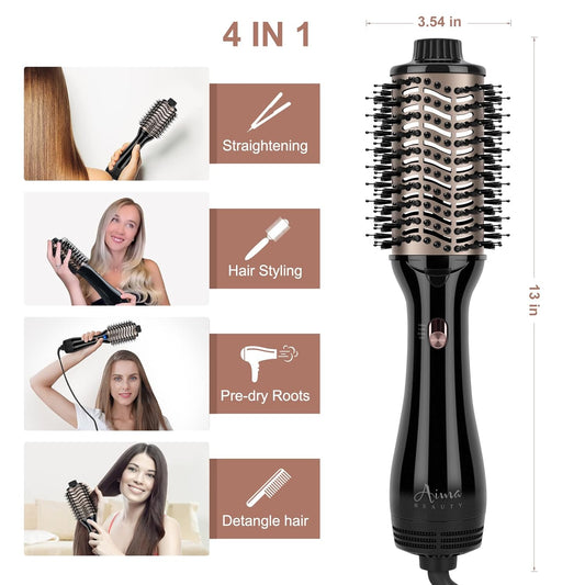 One Step Hair Dryer & Volumizing Hot Air Brush, Blow Dryer, Ceramic Straightener, Curler & Hot Comb 4 In 1 Salon Ionic Brush, Hair Styling Tools, Black