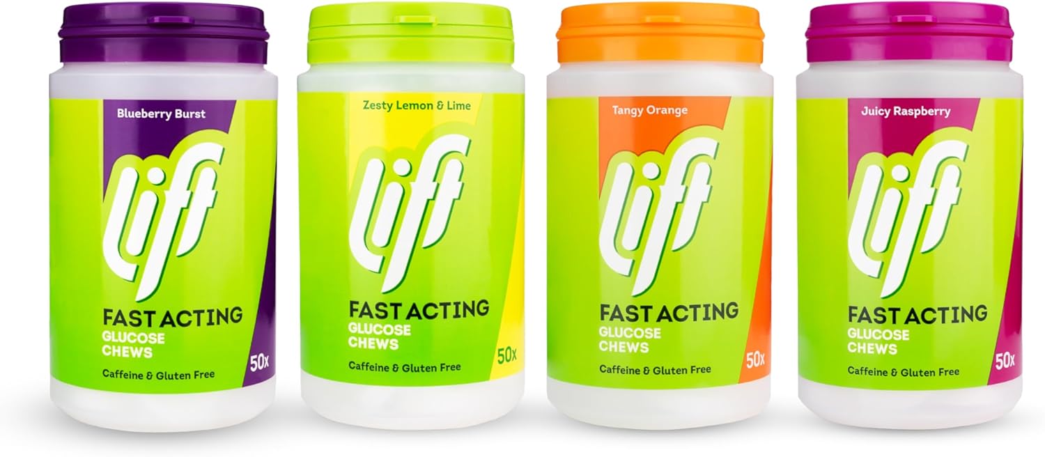Lift Fast-Acting Glucose Chewable Energy Tablets, Mixed Flavours, 4 Pack Of 50-Tablet Tubs