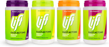 Lift Fast-Acting Glucose Chewable Energy Tablets, Mixed Flavours, 4 Pack Of 50-Tablet Tubs