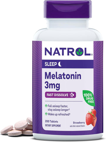 Natrol Melatonin 3Mg, Strawberry-Flavored Dietary Supplement For Restful Sleep, 200 Fast-Dissolve Tablets, 200 Day Supply