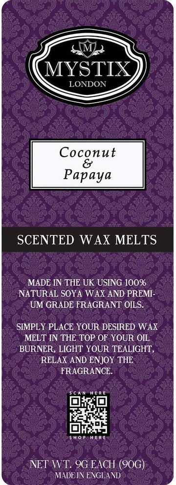 Mystix London | Coconut & Papaya - Wax Melts Clamshell 90g (10 cubes) | 100% Natural Soya Wax | Best Aroma for Home, Kitchen, Living Room and Bathroom | Perfect as a Gift | Handmade in UK