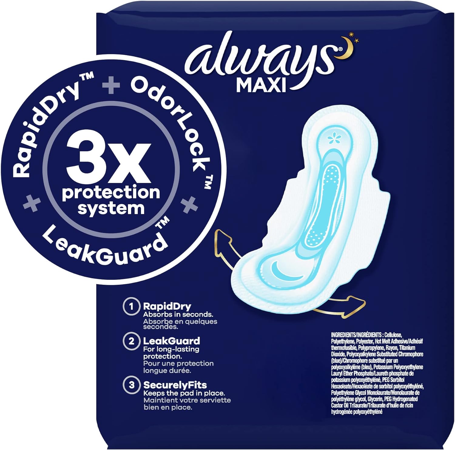 ALWAYS Maxi Size 5 Extra Heavy Overnight Pads With Wings Unscented, 27 Count : Everything Else