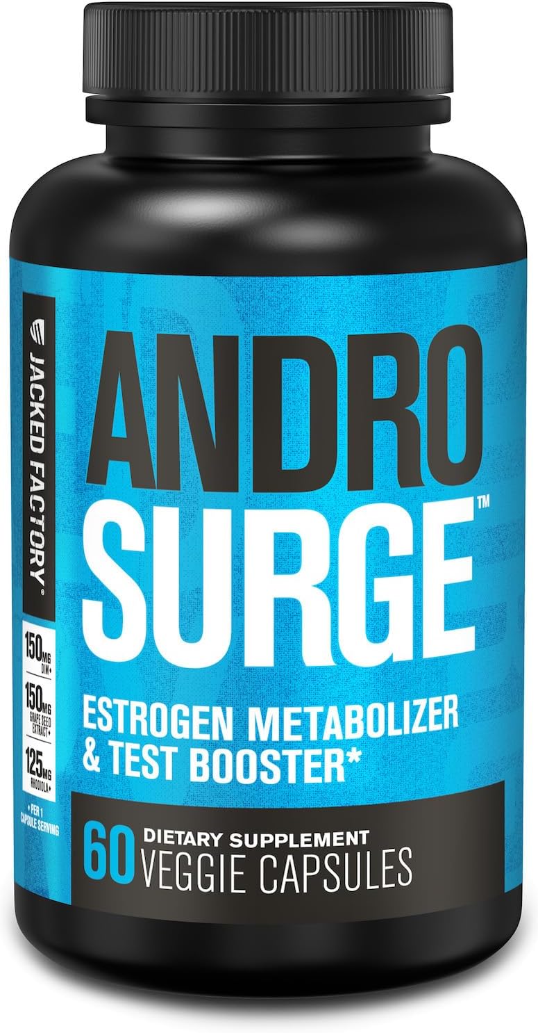 Jacked Factory Androsurge Estrogen Blocker For Men - Natural Testosterone Booster For Men & Estrogen Metabolizer With Tongkat Ali, Dim, Long Jack & More - Test Booster & Muscle Builder - 60 Count