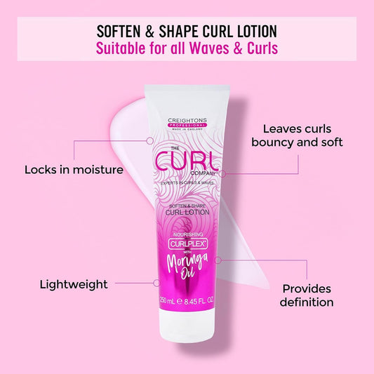 The Curl Company Soften And Shape Curl Lotion (250 Ml) - De-Frizzes And Leaves Hair Soft And Smooth, Ideal For Curls And Waves; Professionally Formulated With Curplex And Nourishing Moringa Oil