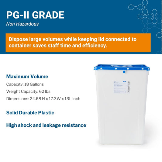 Mckesson Prevent Pharmaceutical Sharps Container, Premium - Pg-Ii, Non-Hazardous, Plastic, Vertical Entry, Rotating Lid - 18 Gal, 13 In X 17 3/10 In X 24 3/5 In, 1 Count