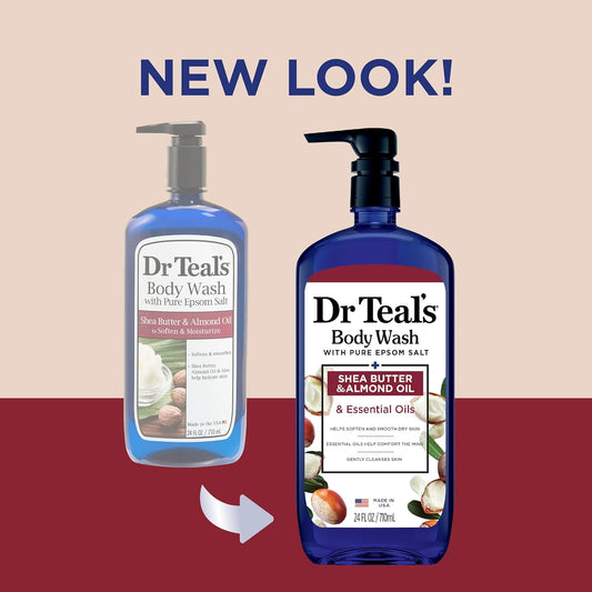 Dr Teal's Body Wash with Pure Epsom Salt, with Shea Butter & Almond Oil, 24 fl oz (Pack of 4) (Packaging May Vary)