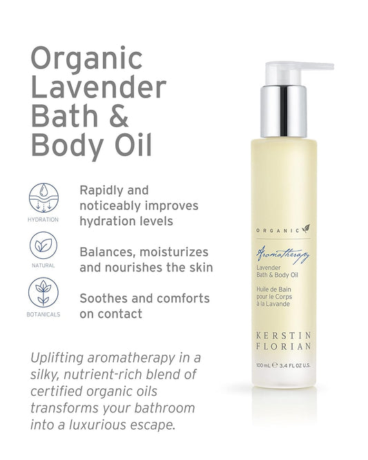 Kerstin Florian Organic Lavender Body Oil | Nutrient-Rich Moisturizer With Vitamin E, Coconut & Jojoba Oils | Natural Essential Oils For Relaxation & Massage | 3.4 Fl Oz